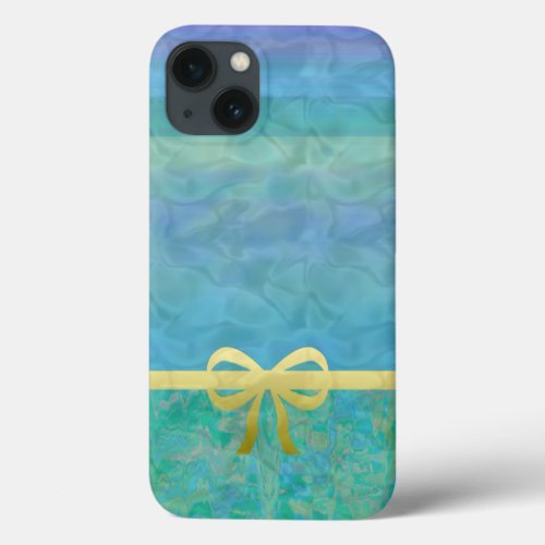 Aqua and Gold Ribbon Abstract iPhone 13 Case