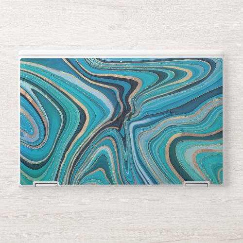 Aqua and gold sensual swirls design HP laptop skin