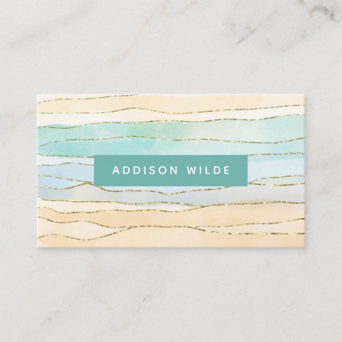 Aqua and Gold Threads Abstract Watercolor  Business Card