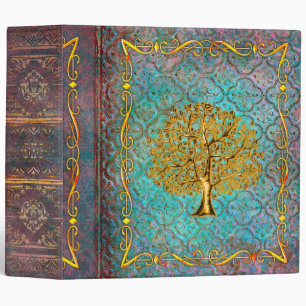 Aqua and Gold Tree of Life Ancient Tome 3 Ring Binder