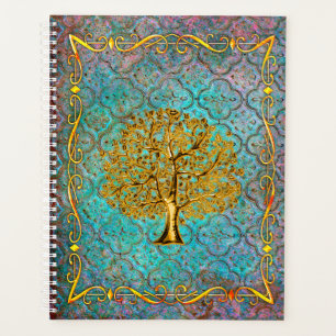 Aqua and Gold Tree of Life Ancient Tome Planner