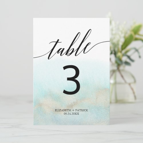 Aqua and Gold Watercolor Beach 5x7 Table Number