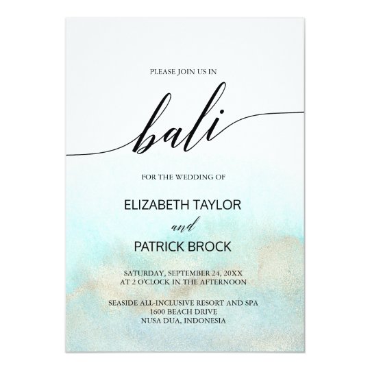 Aqua And Gold Watercolor Beach Bali Wedding Invitation Zazzle Com