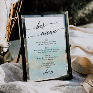 Aqua and Gold Watercolor Beach Bar Menu Sign