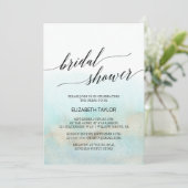 Aqua and Gold Watercolor Beach Bridal Shower Invitation (Standing Front)