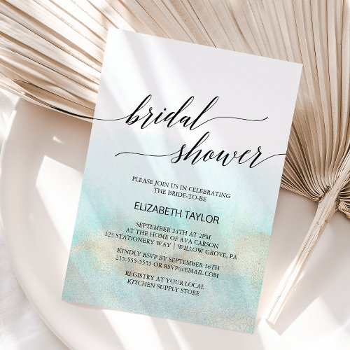 Aqua and Gold Watercolor Beach Bridal Shower