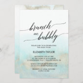 Aqua and Gold Watercolor Beach Brunch and Bubbly Invitation (Front/Back)