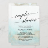 Aqua and Gold Watercolor Beach Couples Shower Invitation (Front/Back)