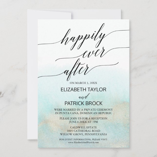 Aqua and Gold Watercolor Beach Elopement Invitation (Front)