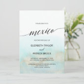 Aqua and Gold Watercolor Beach Mexico Wedding Invitation (Standing Front)