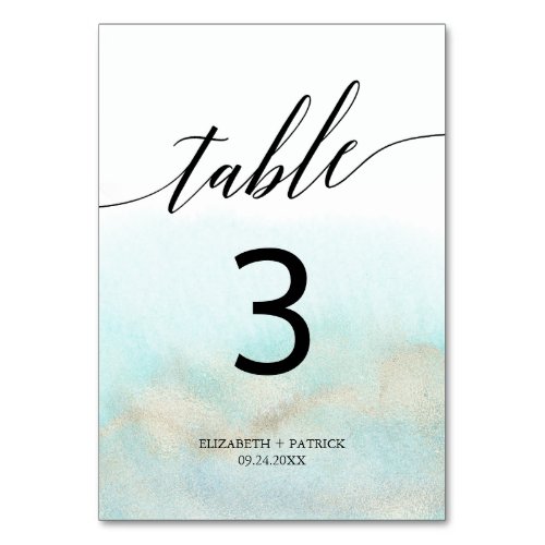 Aqua and Gold Watercolor Beach Table Number