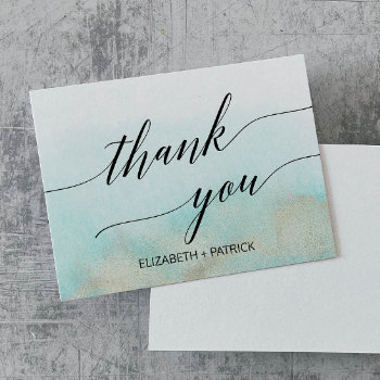 Aqua And Gold Watercolor Beach Thank You Card by FreshAndYummy at Zazzle