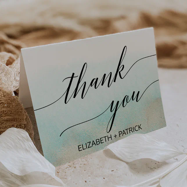 Aqua and Gold Watercolor Beach Thank You Card | Zazzle