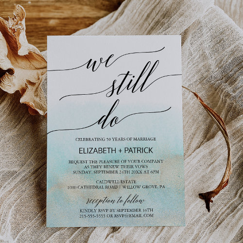Aqua and Gold Watercolor Beach Vow Renewal