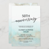 Aqua and Gold Watercolor Beach Wedding Anniversary Invitation (Front/Back)