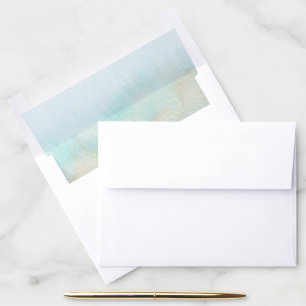 Aqua and Gold Watercolor Beach Wedding Envelope Liner
