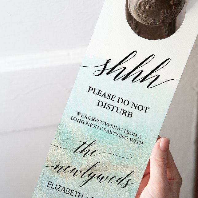 Aqua and Gold Watercolor Beach Wedding Guest Door Hanger (Creator Uploaded)