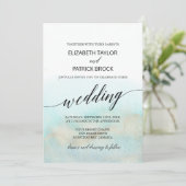 Aqua and Gold Watercolor Beach Wedding Invitation (Standing Front)