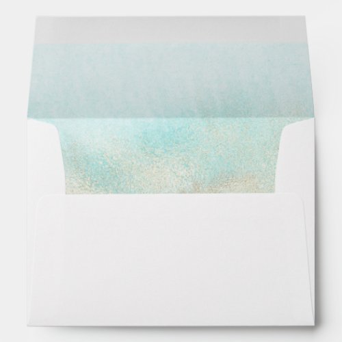 Aqua and Gold Watercolor Beach Wedding Invitation Envelope