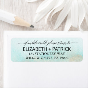 Aqua and Gold Watercolor Beach Wedding Label
