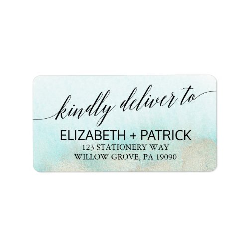 Aqua and Gold Watercolor Beach Wedding Label