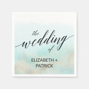 Aqua and Gold Watercolor Beach Wedding Napkins