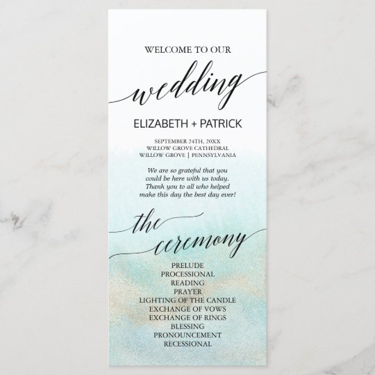 Aqua And Gold Watercolor Beach Wedding Program Zazzle Com