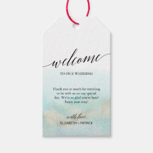 Aqua and Gold Watercolor Beach Wedding Welcome Gift Tags