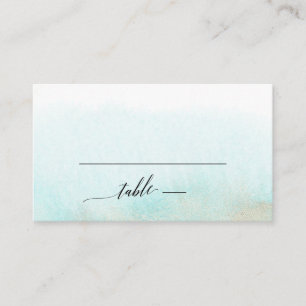 Aqua and Gold Watercolor Flat Wedding Place Card