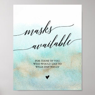 Aqua and Gold Watercolor Masks Available Sign