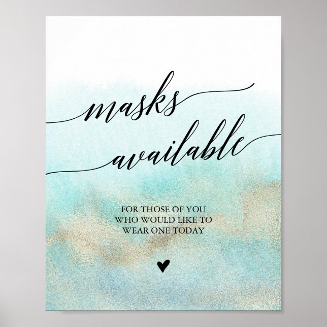 Aqua and Gold Watercolor Masks Available Sign (Front)