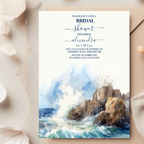 Aqua and Gold Watercolor On The Beach  Bridal Show Invitation