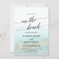 Aqua and Gold Watercolor On The Beach Wedding Invitation