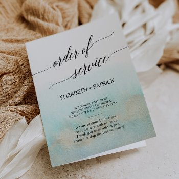 Aqua And Gold Watercolor Order Of Service Wedding Program by FreshAndYummy at Zazzle