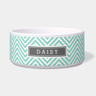 Aqua and Gray Chevron Monogram Bowl