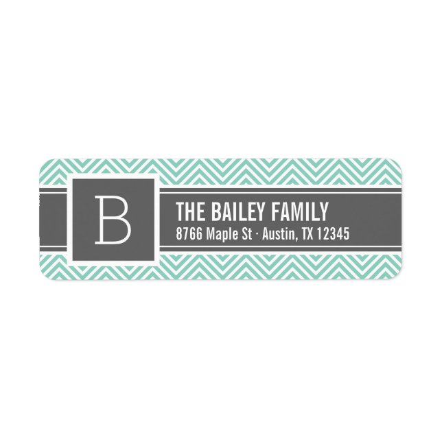 Aqua and Gray Chevron Monogram Label (Front)