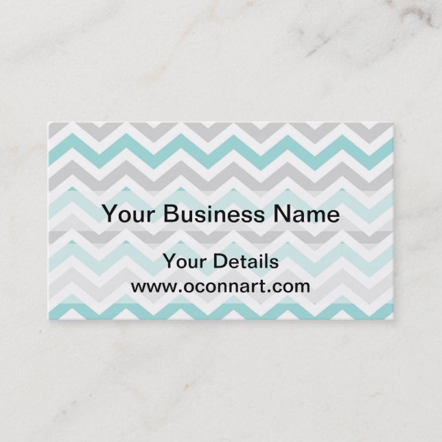 Aqua and gray chevron pattern business card (Front)