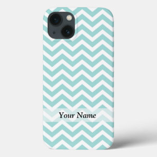Aqua and gray chevron pattern iPhone 13 case