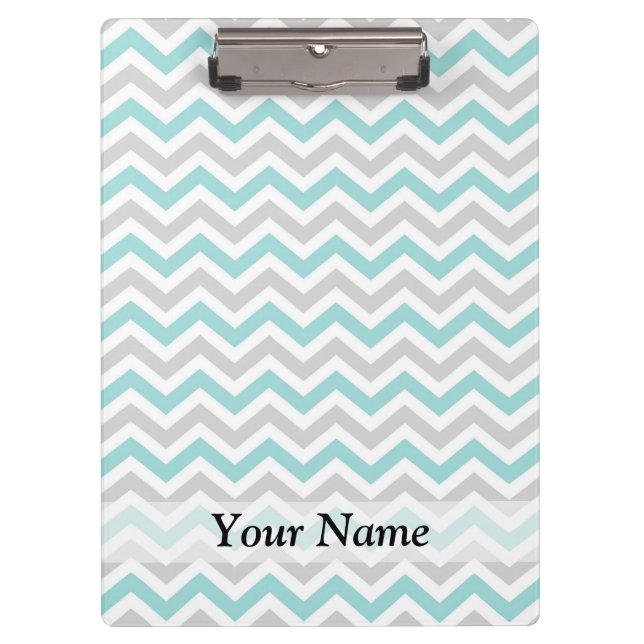 Aqua and gray chevron pattern clipboard (Front)