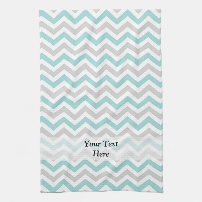 Aqua and gray chevron pattern kitchen towel (Vertical)