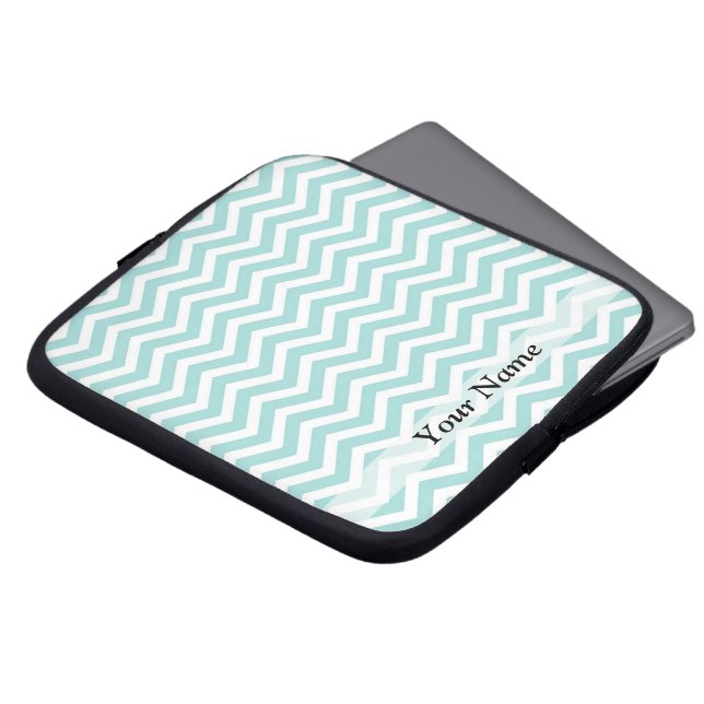 Aqua and gray chevron pattern laptop sleeve (Front Top)