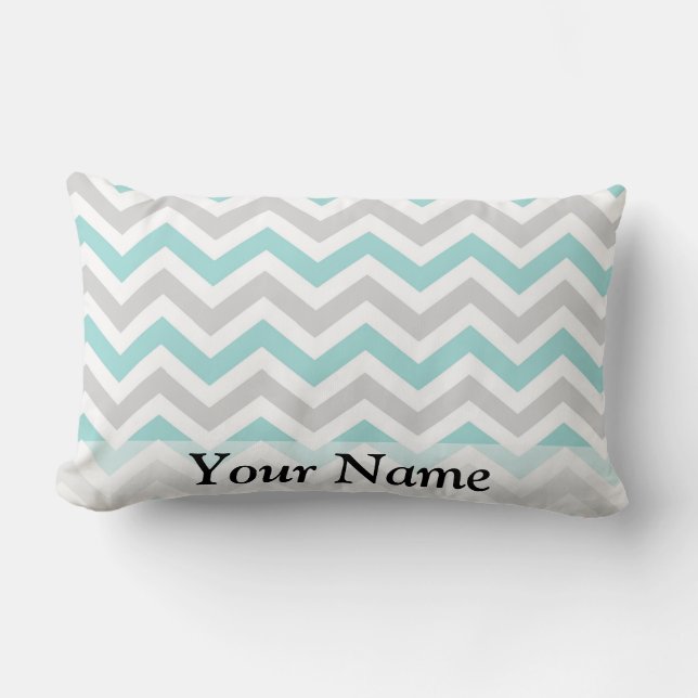 Aqua and gray chevron pattern lumbar pillow (Front)