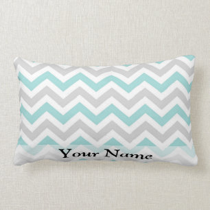Aqua and gray chevron pattern lumbar pillow