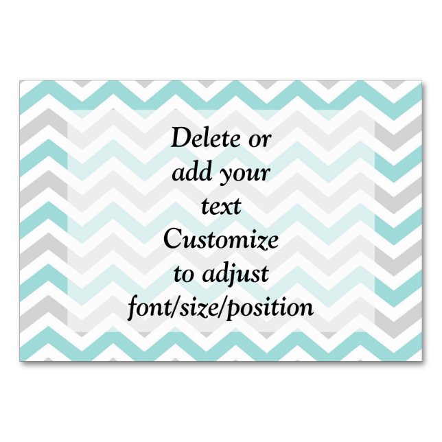 Aqua and gray chevron pattern table number (Front)