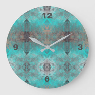 Aqua and Gray Geometric Pattern Large Clock