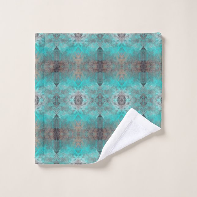 Aqua and Gray Geometric Pattern Towel (Wash Cloth)
