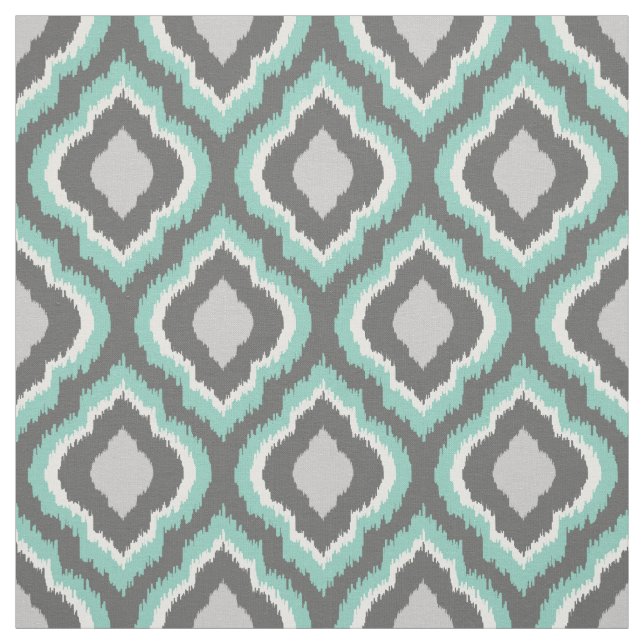 Aqua and Gray Ikat Moroccan Fabric (Swatch)