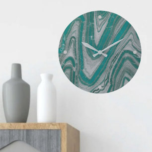 Aqua and Gray Wavy Faux Sandstone Wall Clock