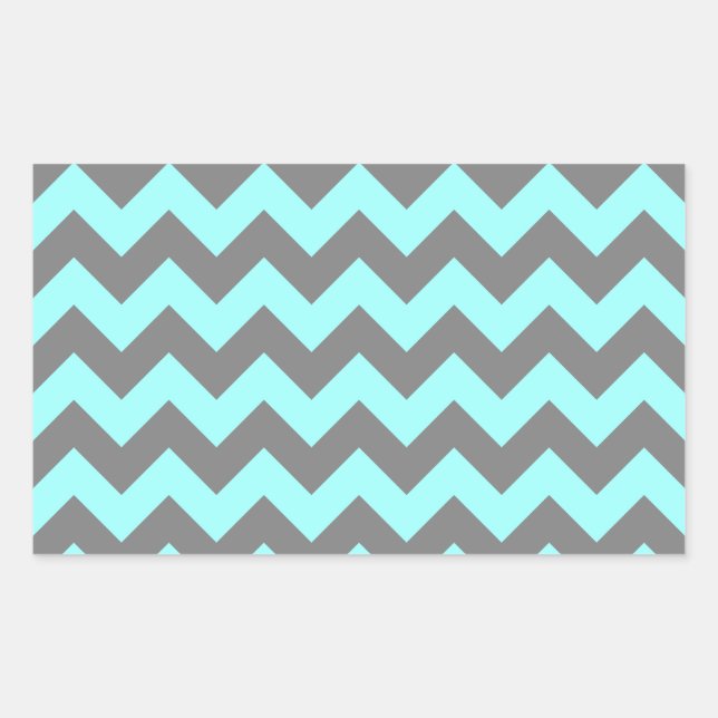 Aqua and Gray Zigzag Rectangular Sticker (Front)