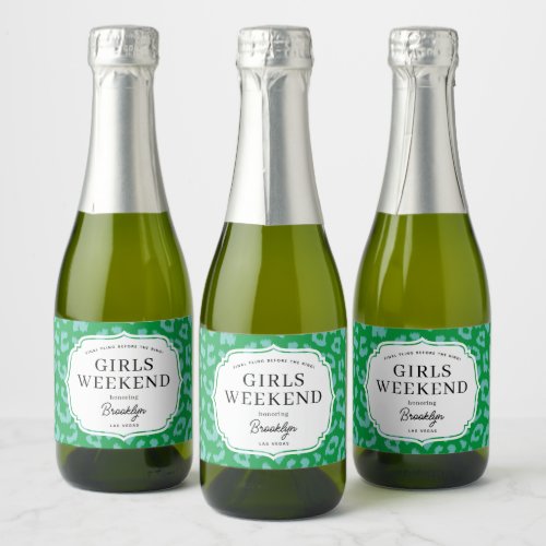 Aqua and Green Animal Print Girls Weekend Sparkling Wine Label